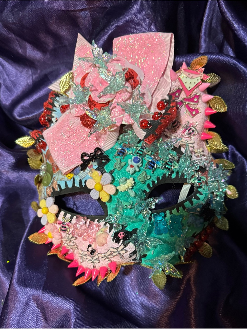 Handcrafted Pink & Teal Decorative Women's cat Masquerade Mask